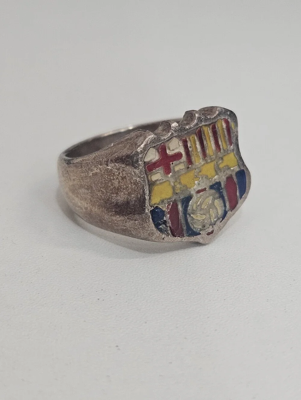 Vintage BSC 925 Barcelona Sporting Club Soccer Design Signet Ring Size 8 US